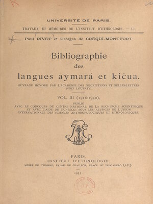 cover image of Bibliographie des langues aymará et kičua, 3